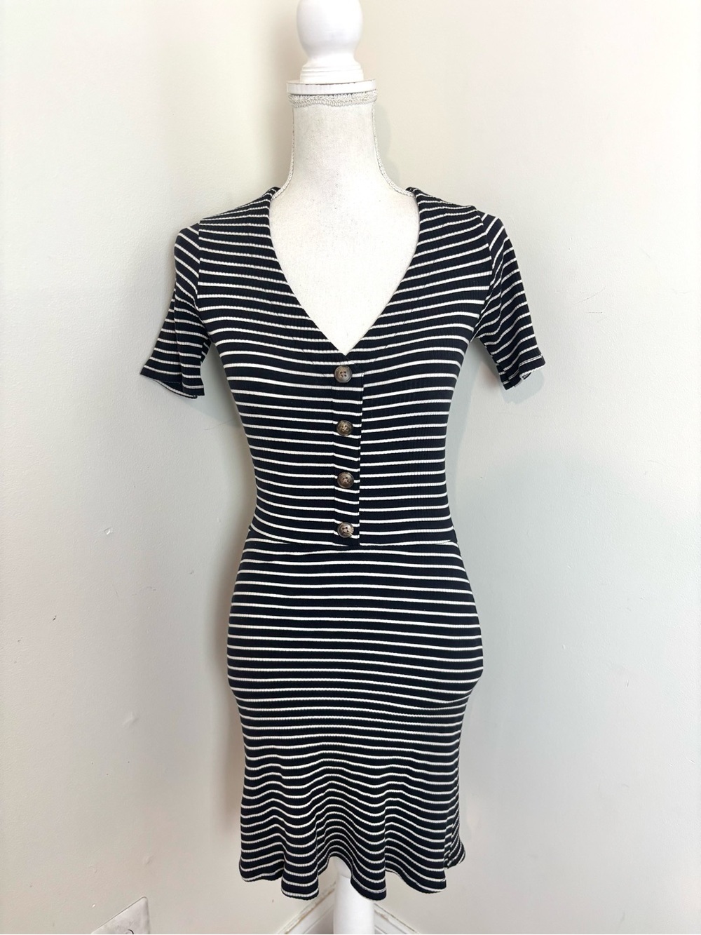 Reformation Black and White Striped Mini Dress Size XS